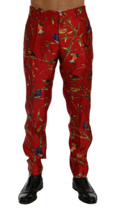 Dolce & Gabbana Red Silk Bird Print Dress Pants -   -  Dolce & Gabbana.